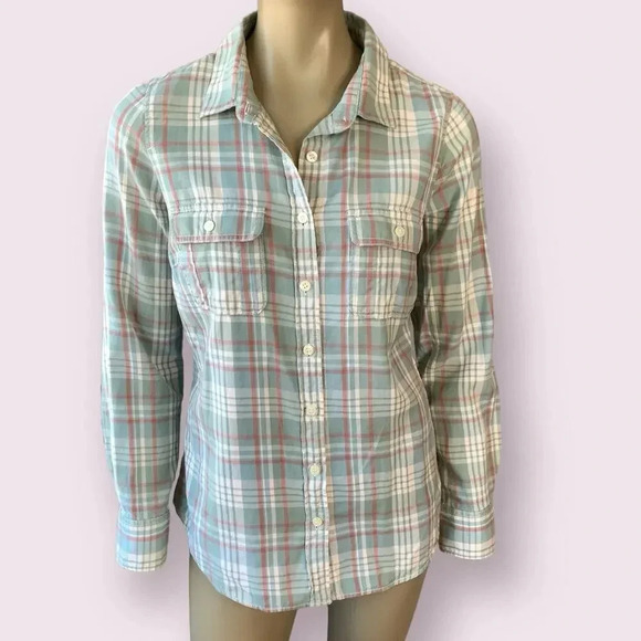 J. Crew Tops - J. Crew Perfect Shirt Western Plaid Button Up Long Sleeves Size S Green Cotton